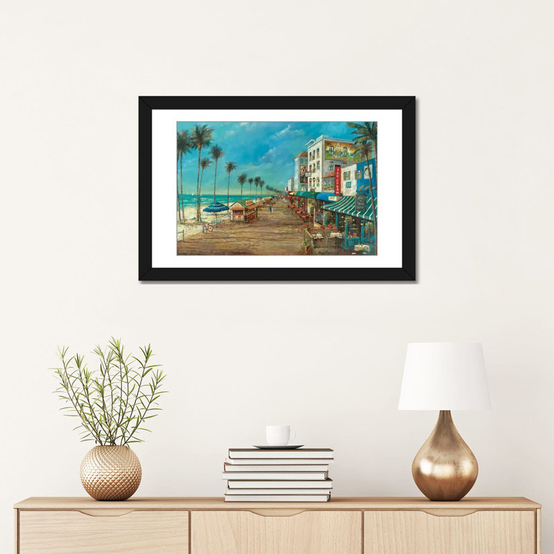 «A Day on the Boardwalk», reproduction d'art sur toile, H 16 po x l 24 po x P 1 po, Papier avec cadre noir, Blanc