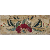Antique American Folk Art Red Rose Pattern Hooked Rug