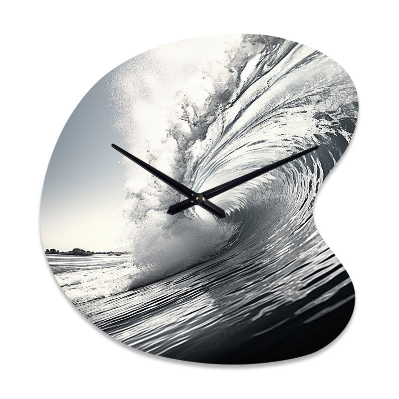 Horloge murale en forme de plage en noir et blanc avec impression asymétrique grise, Petit