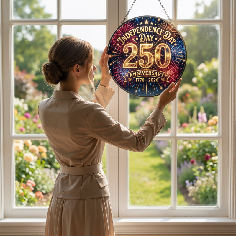 Panneau de fenêtre en verre pour décoration intérieure Fireworks Stars USA 250th Anniversary - 7,8H, H 7,8 po
