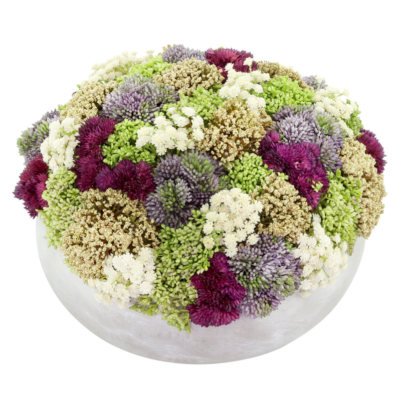 Sedum and Baby's Breath Arranged in Stone Pot