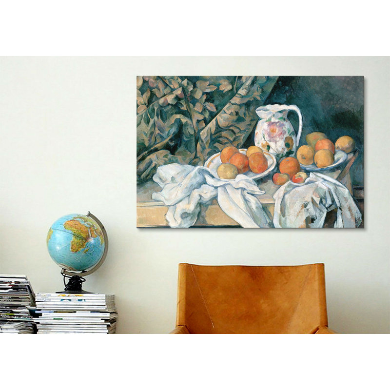 «Still Life with a Curtain 1895» par Paul Cezanne, reproduction d'art sur toile tendue, H 12 po x l 18 po x P 1,5 po