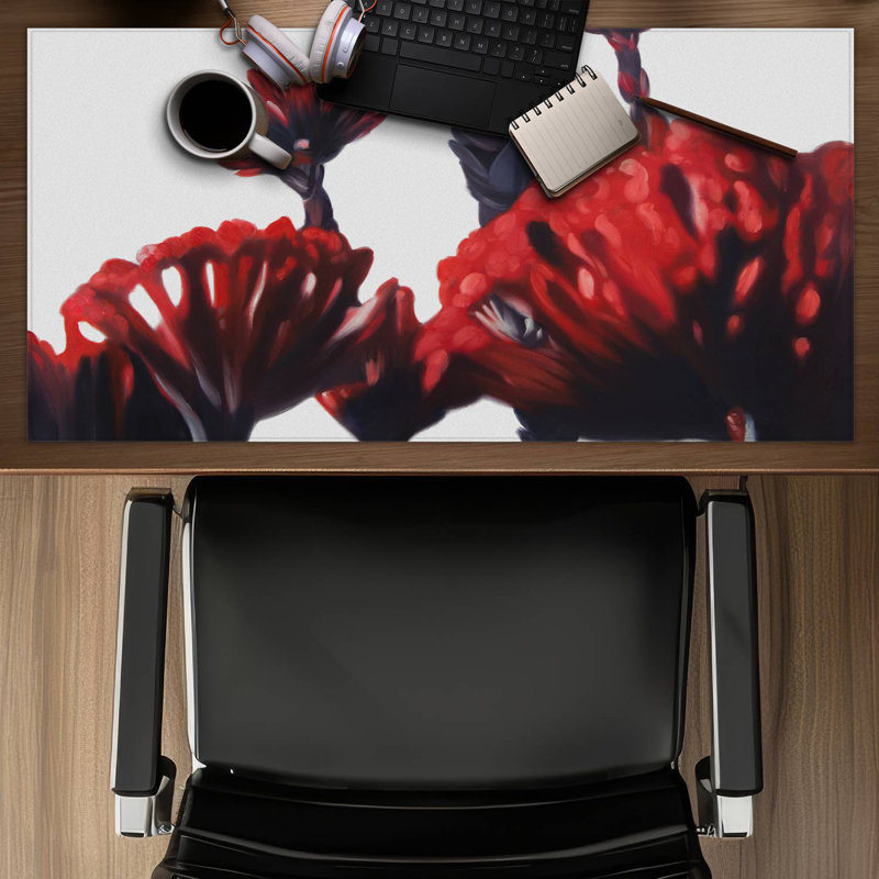 Red tropical flowers - 15.75"x31.50" Desk mat