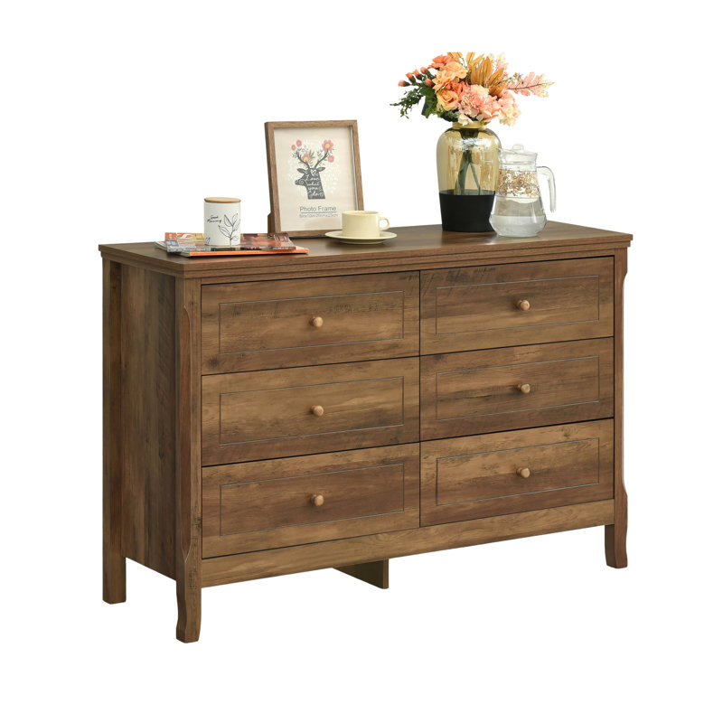 Porter 6 Drawer Dresser With Interlock Drawer Feature for Bedroom, 47.2″ W Modern Wide Chest of Drawers, Wood Storage Organizer for Clothes, Entryway, Hallway, Nursery or Living Room