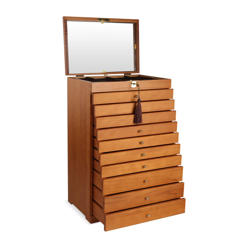 Armoire à bijoux orange en bois massif rectangulaire