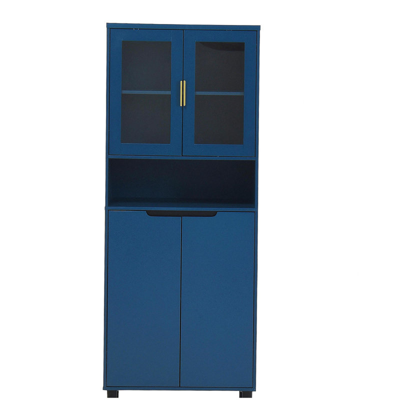 Bibliothèque de rangement haute avec porte en verre mat avec tablettes réglables, 4 armoires en panneau de fibres à densité moyenne, convenant au salon ou à la chambre à coucher