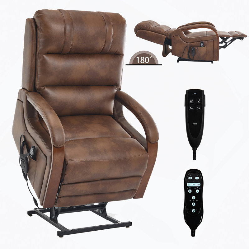 Power Leatheraire Lift Recliner Chair Dual Motor Infinite Position Up To 350 LBS With Solid Wood Armrests, Heat Massage And Heavy Duty Motion Mechanism