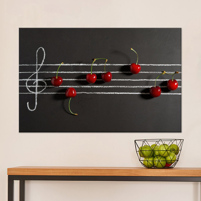 «Cherry Musical Notes», impression sur toile pour un décor élégant, toiles or encadrées 1P