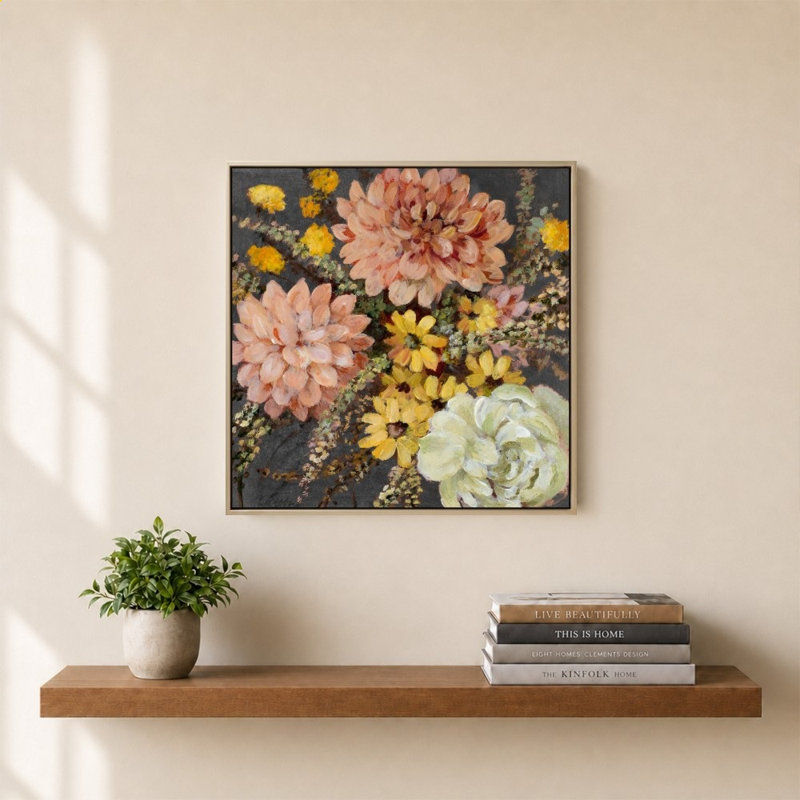 «Daises and Dahlias on Black» par Lanie Loreth - impression sur toile