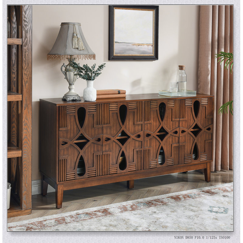 Buffet Mid-Century moderne avec rangement spacieux, tablettes réglables et utilisation polyvalente pour la décoration intérieure