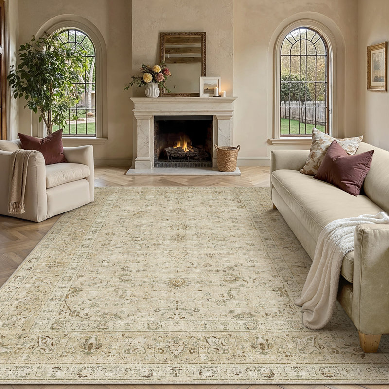 Tapis lavable Sofia avec envers antidérapant, Beige, Rectangle 9 pi x 12 pi