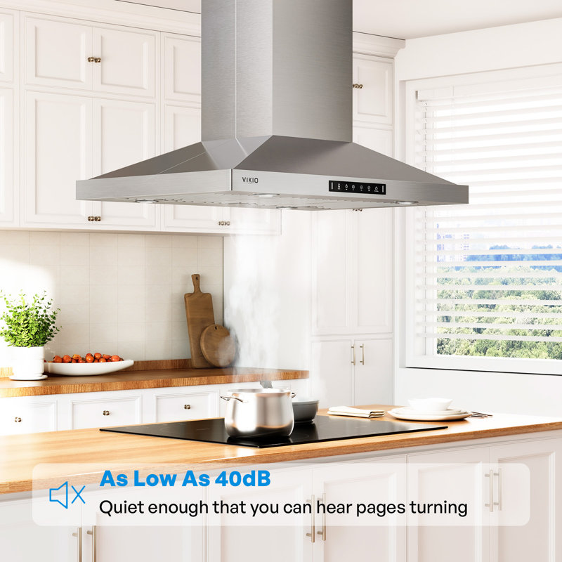 VIKIO 36" 500 CFM Convertible Island Range Hood with 4 LED Lights ,Gesture Control and Carbon Filters, Stainless Steel