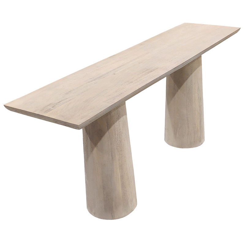 72" Natural Solid Wood Distressed Double Pedestal Console Table