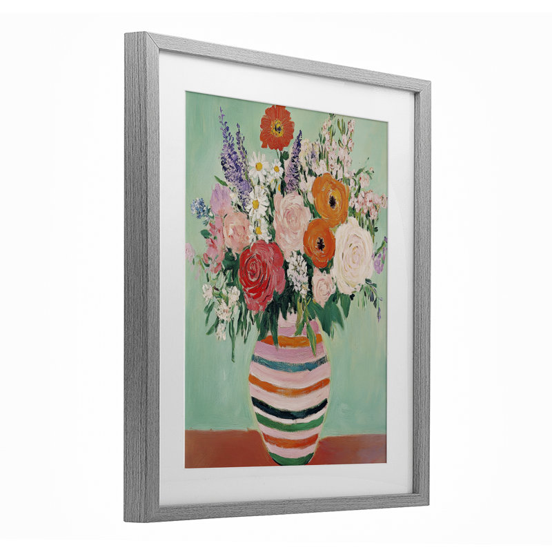 "Floral Bouquet", impression sous verre, par Petal Prints Design, H 21 po x l 17 po, Cadre de ferme gris