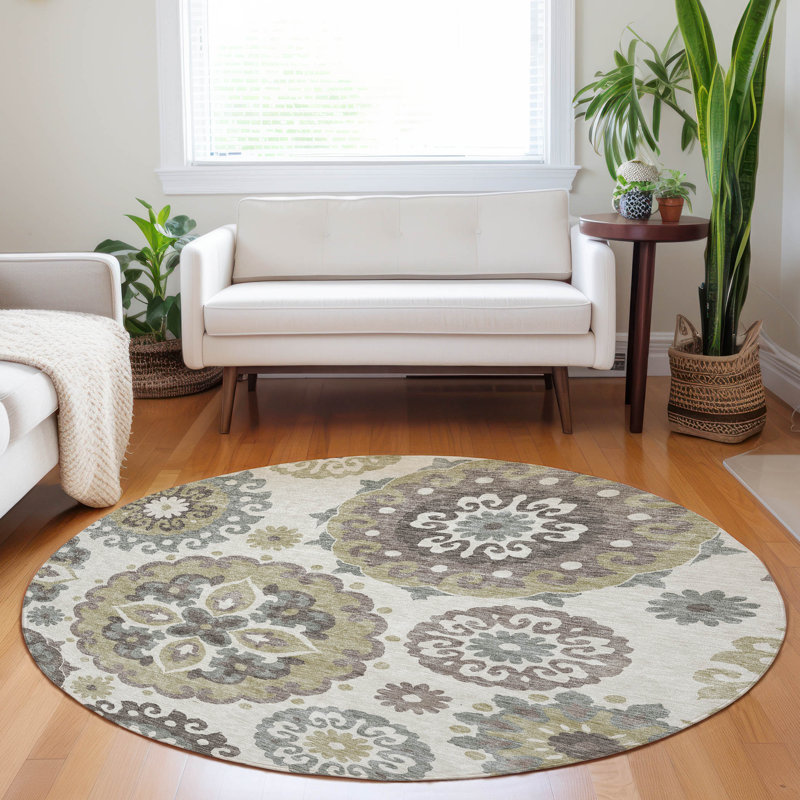 Premium Machine Washable Prisco Beige Rug, Round 8'