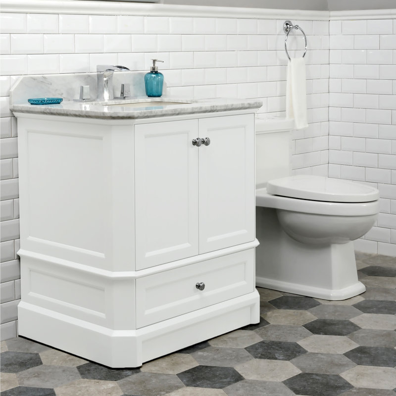 Meuble-lavabo simple 31 po Ellicott, blanc, Carrara