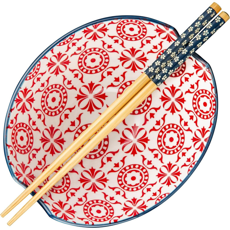 Oval Noodle Bowl Blue/red