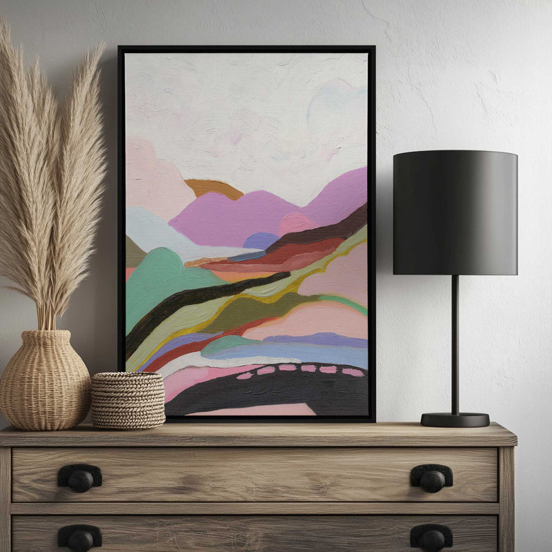 «Desert Bliss» par Garima Dhawan, reproduction de peinture à l'huile sur toile, H 16 po x l 12 po, Cadre flottant, Noir