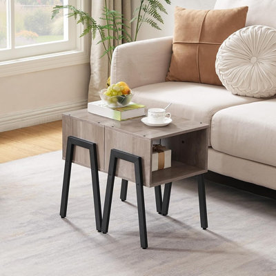Ensemble de 2 petites tables de chevet, tables de bout empilables avec tablette de rangement ouverte, tables de chevet pour petits espaces, chambre à coucher et salon, finition grège et noire