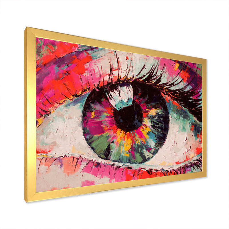 «Colorful Pink Woman Eye Art», reproduction sur toile flottante, Cadre photo doré, H 24 po x l 36 po x P 1 po