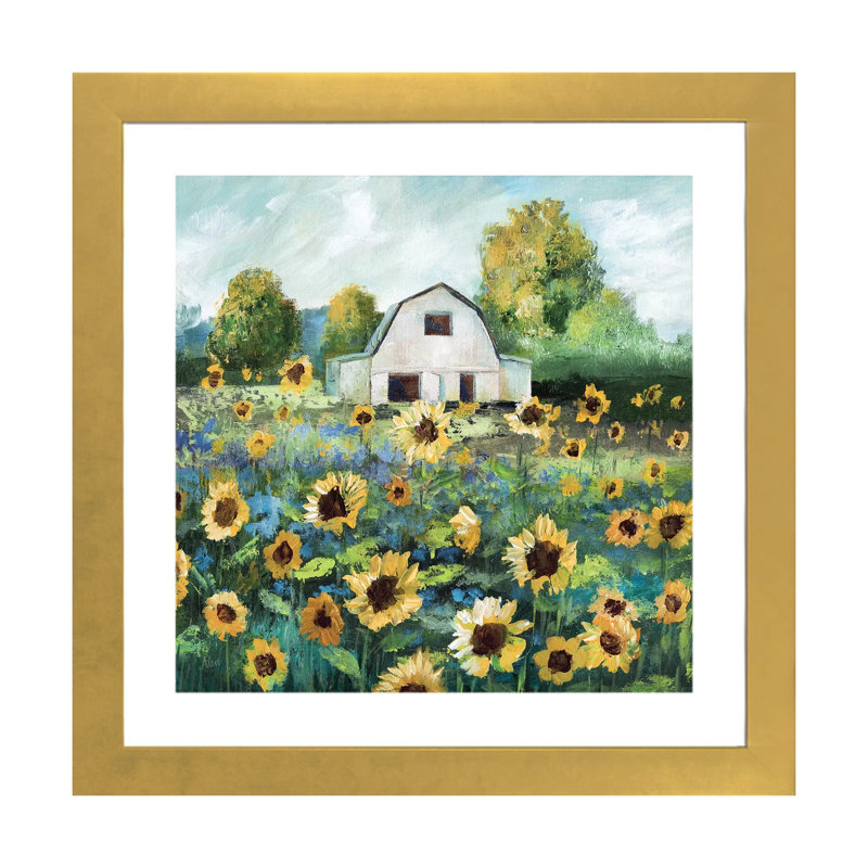 Tournesol grange par Nan - impression, Encadrement doré, H 24 po x l 24 po x P 1 po