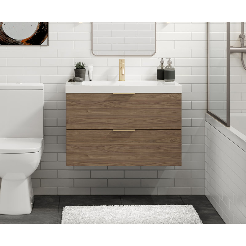 Avila 48" W Wall Mounted Single Bathroom Vanity, Matte White/Single, Nocino, Polished Nickel
