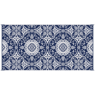 Tapis d'extérieur imperméable, 9 pi x 18 pi, tapis en polypropylène avec paille en plastique bleu et blanc, sac de transport portable pour pique-nique, plage, cour, terrasse, tapis
