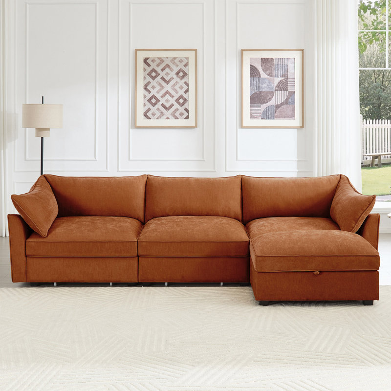 Canapé modulaire, canapé avec repose-pieds mobile, accoudoirs en forme de croissant et coussins de dossier et d'accoudoirs enveloppants, siège doux, confortable, large et profond