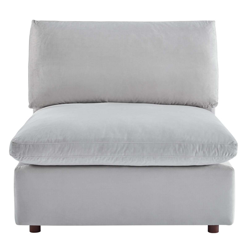 Commix Down Filled Overstuffed Performance Velvet Armless Chair, Light Gray Velvet
