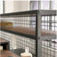 Bureau industriel en forme de L avec 2 tiroirs et tablettes, finition brune