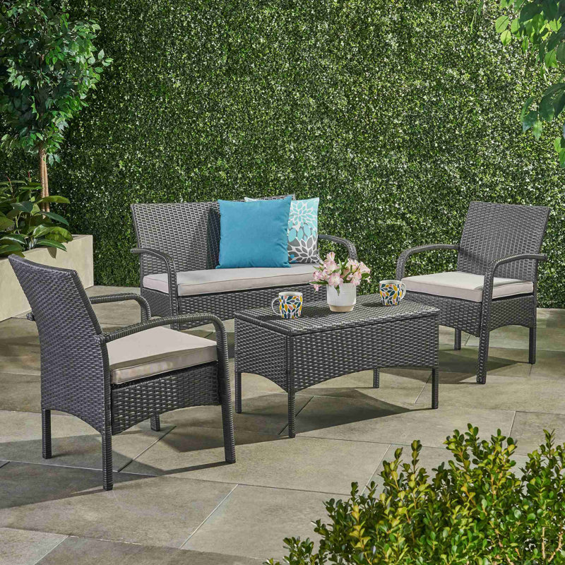 CORDOBA KD WICKER 4 PC CHAT SET, Gray Cushion/Gray Frame