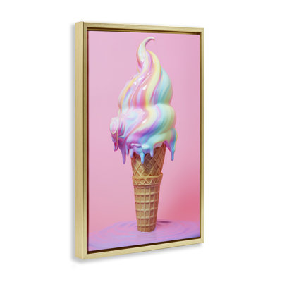 Dripping Pastel Ice Cream Gray Framed Floater Canvas by Raymond Powers