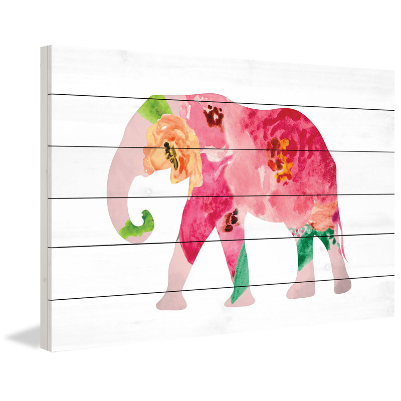 « floral éléphant »-impression, H 30 po x l 45 po x P 1,5 po, Bois