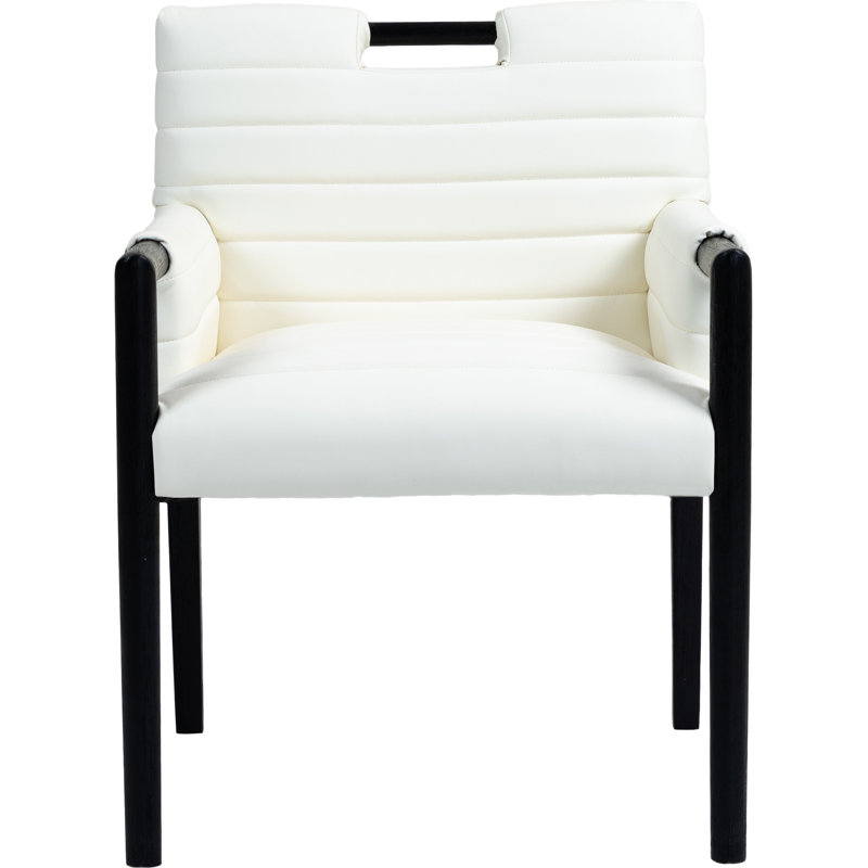 Aimee Vegan Leather Dining Arm Chair, Cream Vegan Leather, Black