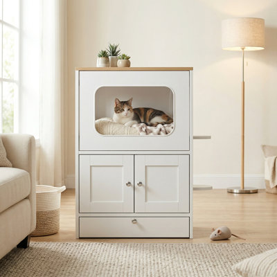 Armoire multi-fonctionnelle pour chat avec station d'alimentation et rangement