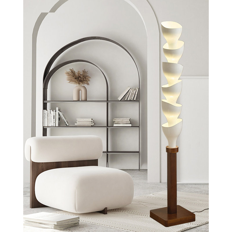 Spiral Tiered Wood Base Floor Light Fixture