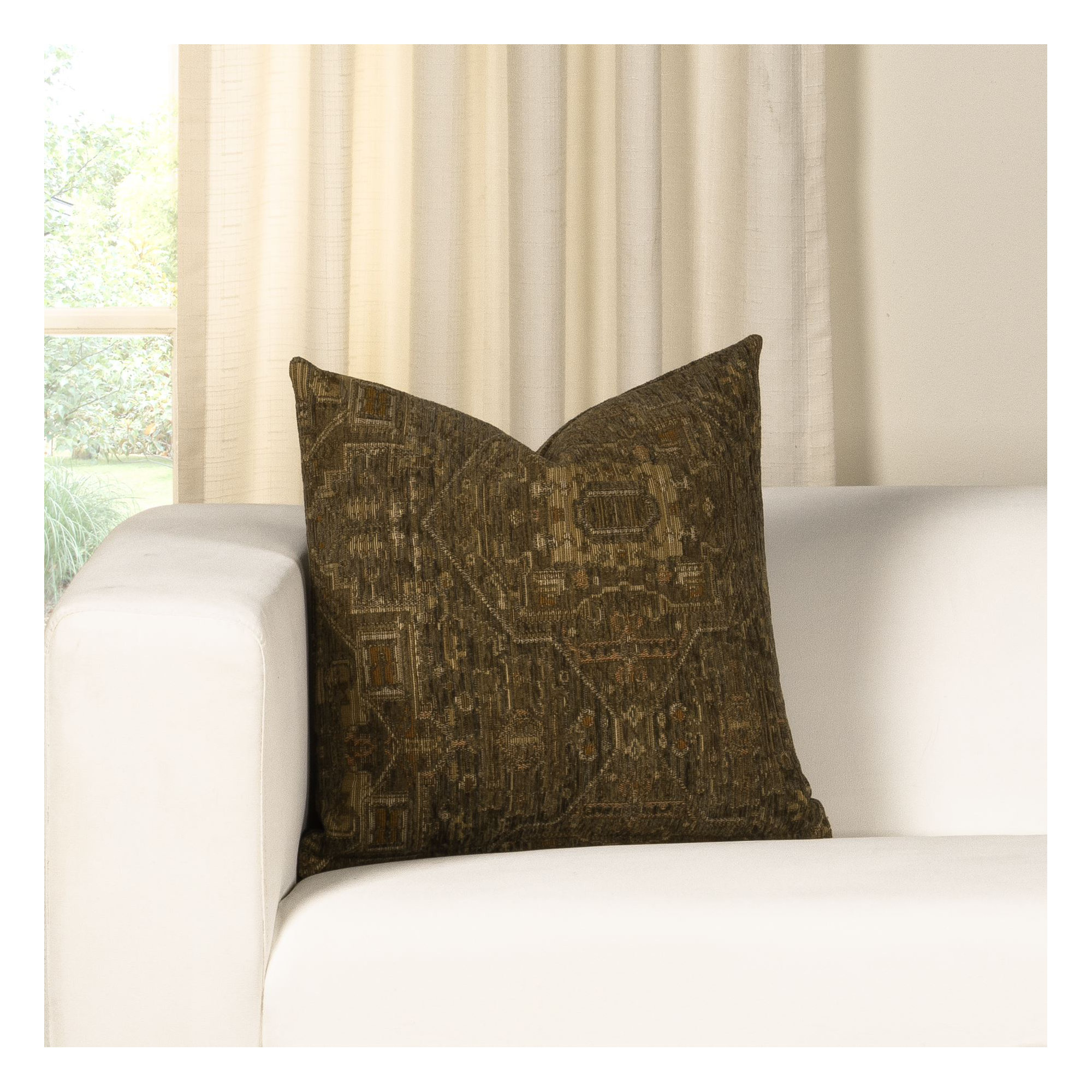 Olcott Throw Pillow, Zapatta Sage, Feather, Square 18"