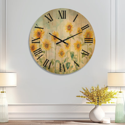 Oversized Sunflower Wood Wall Clock – Sunflowers and Sky