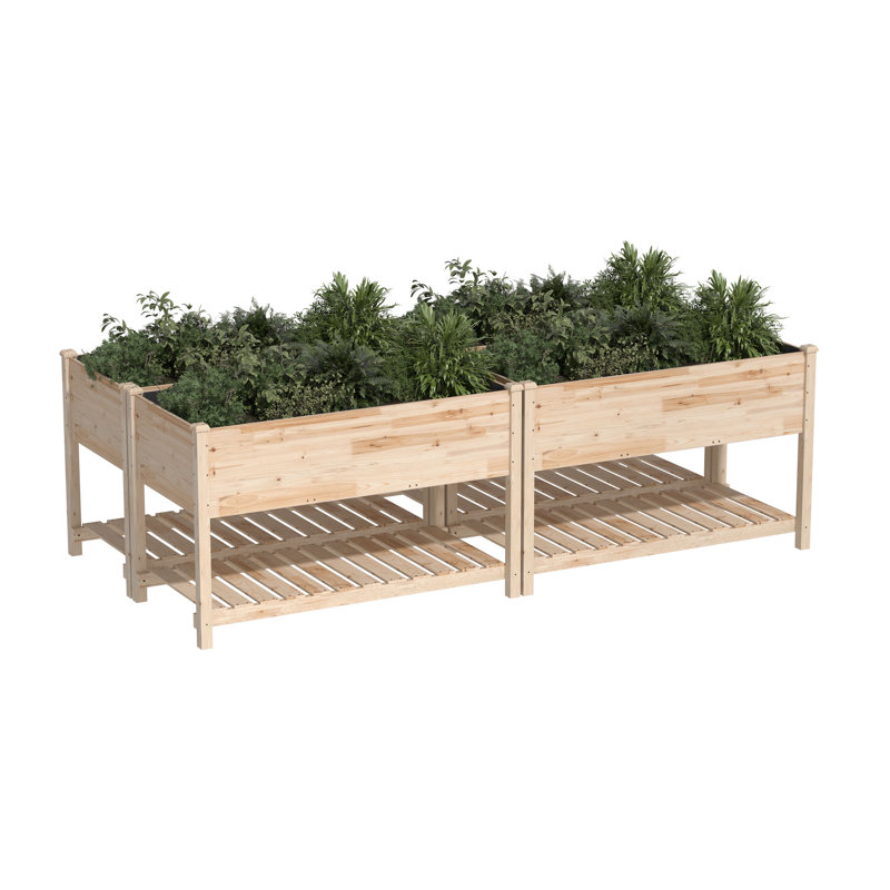 Kersh 47" X 24" All-Wood Raised Garden Bed With Varnish Finish, Storage Shelf, And Drainage Holes(Set of 4)