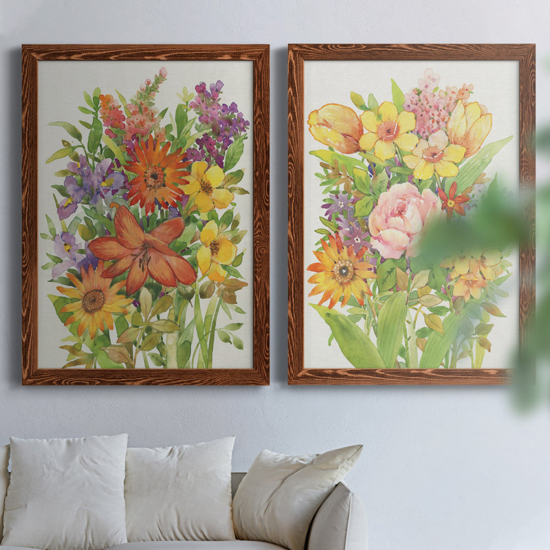 Floral Mix I, toile encadrée de qualité supérieure - prête à être accrochée, H 20 po x l 34 po x P 1,5 po, Érable