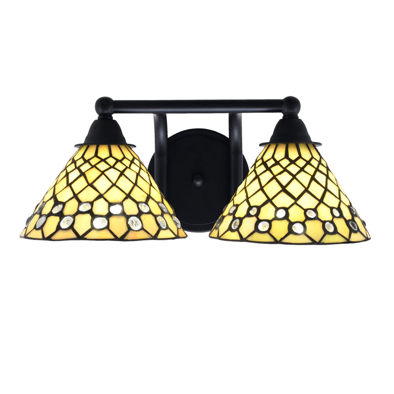 Barre d'éclairage de salle de bain 2 lumières Paramount avec fini noir mat et verre d'art 7 "Starlight