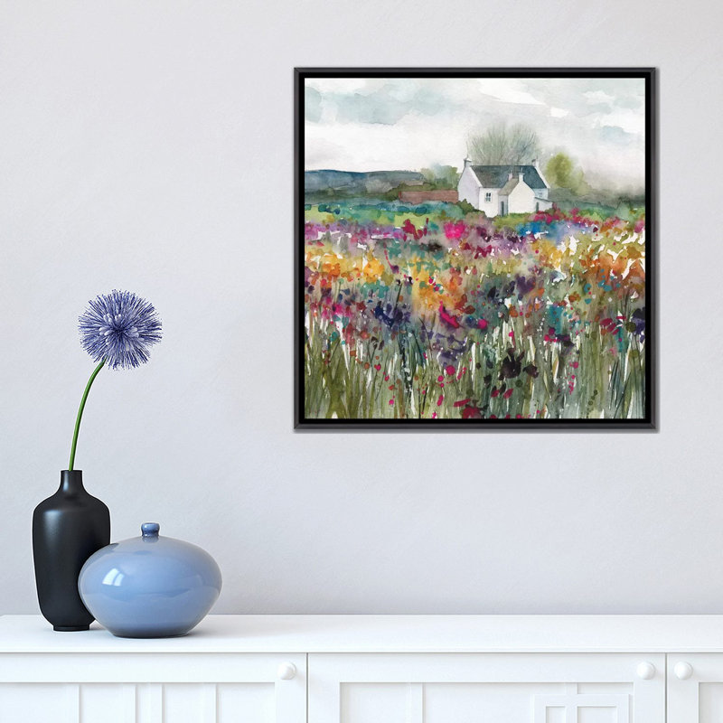« Wildflower cottage » par Carol Robinson, reproduction d’art, Pas de tapis, H 18 po x l 18 po x 1,5 po