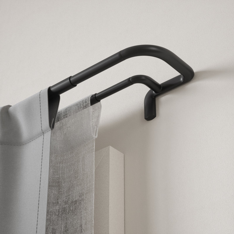 Tringle à rideaux double occultant ajustable 3/4 "Twilight, avec supports et quincaillerie, 30 à 84", noir mat