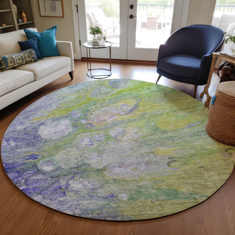 Jagdesh Washable Abstract Indoor / Outdoor Rug, Round 8'