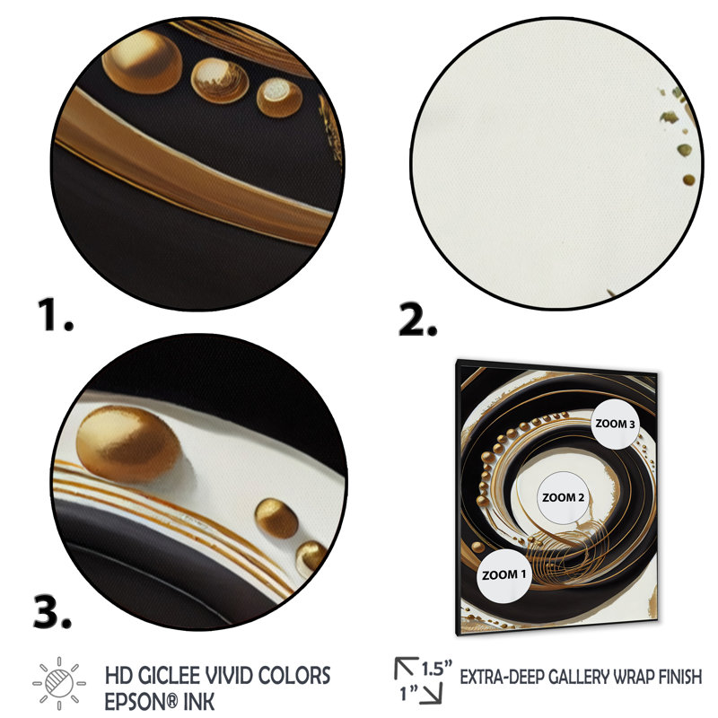 Gold Glamour Circle III - reproduction d'art sur toile, Cadre photo noir, L 16 po x H 32 po