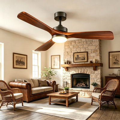 52" 3 Blade Solid Wood Ceiling Fans with Lights, Quiet DC Motor, 6 Speeds, Dimmable LED, Timer, Indoor & Covered Outdoor Living Room, Bedroom, Patio (Dark Walnut)