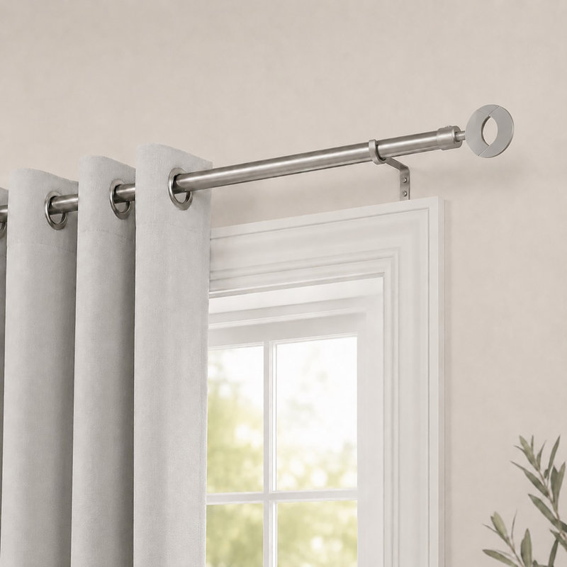 Adjustable Single Curtain Rod with Circle Finials - Grey (50-82 inches), Gray