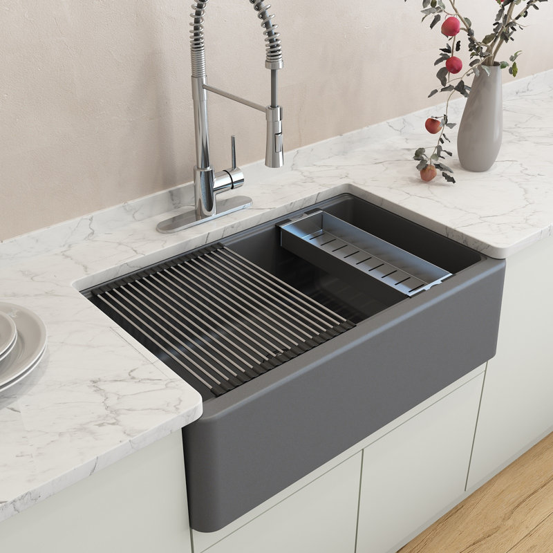 Arona 33'' L Single Basin Kitchen Sink, Matte Black
