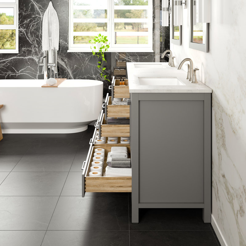 Aberdeen 84" Gray Double Sink Vanity with Carrara Marble Top