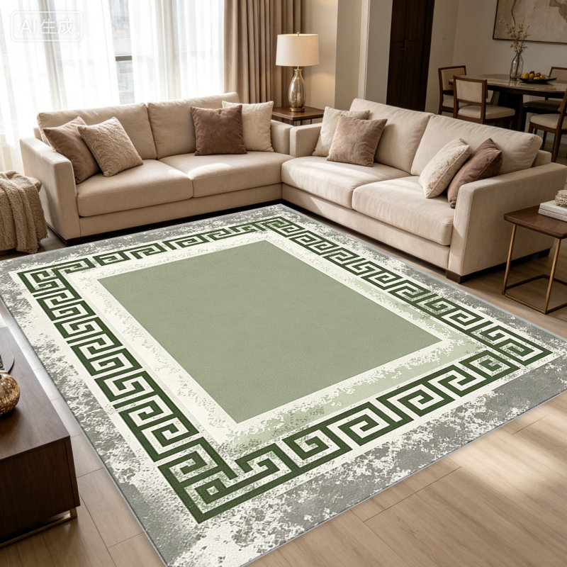 Green Greek Key Border carpet-easy to clean, machine-washable, soft and comfortable; suitable for door mats, kitchens, living rooms, bedrooms, corridors, and laundry areas. Easy to clean, durable carpet for home decoration.